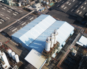 Atap UPVC DR.SHIELD Twin Wall RF 1065 Blue Doff pada proyek PT Asahimas Chemical Cilegon.