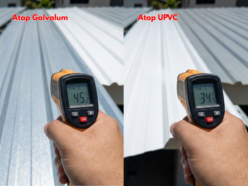 atap upvc vs galvalum tes suhu panas