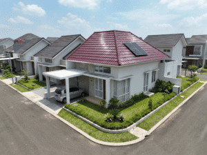 rumah hemat energi dengan atap UPVC dan solar panel