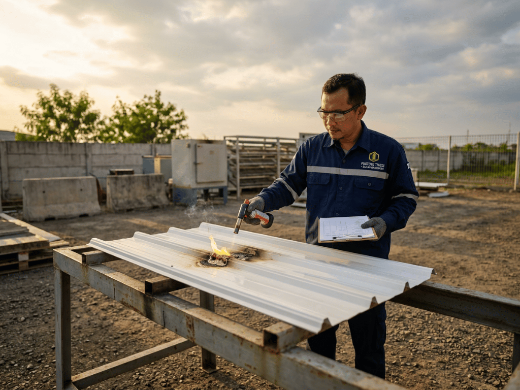 atap tidak mudah terbakar dengan atap upvc fitur fire retardant