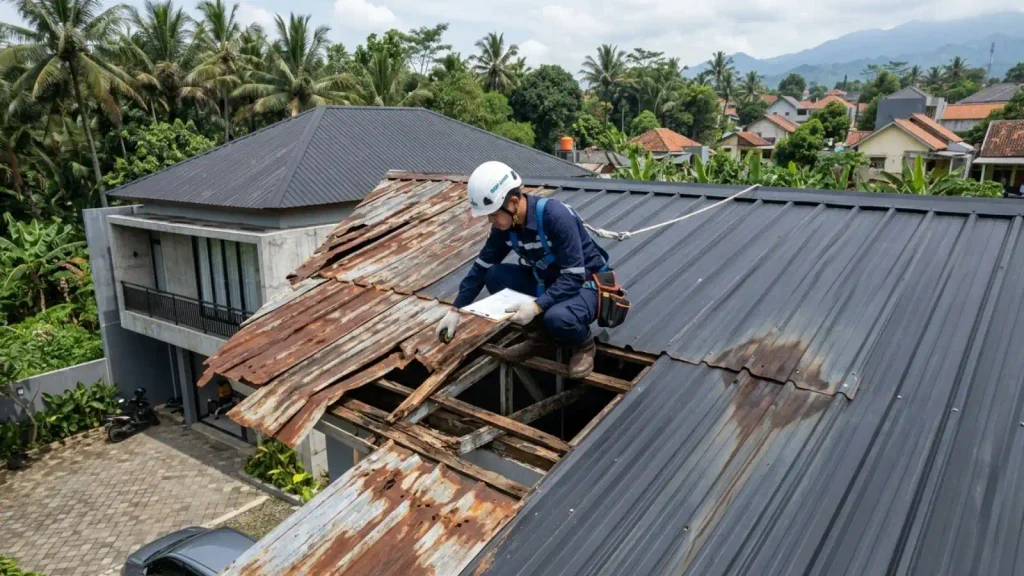 tanda atap perlu diperbaiki atau digant