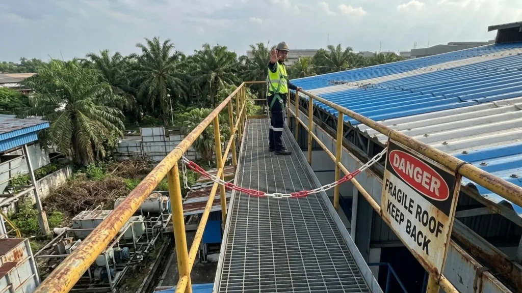 Orang yang sedang melakukan pengecekan atap UPVC